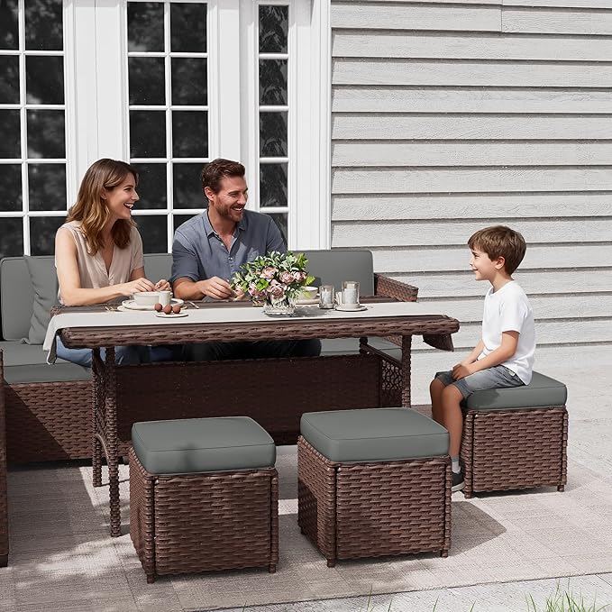 KIGOTY 7 Piece Patio Furniture Set, Outdoor PE Wicker Rattan Outdoor Dining Set - Image 8