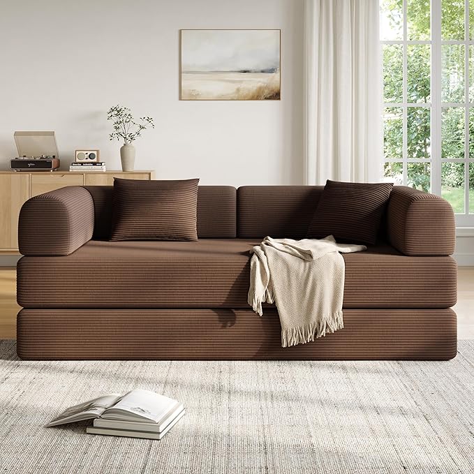 79in Convertible Sofa Bed, Corduroy Boneless Couch Bed, Futon Sleeper Sofa Pull - Image 8