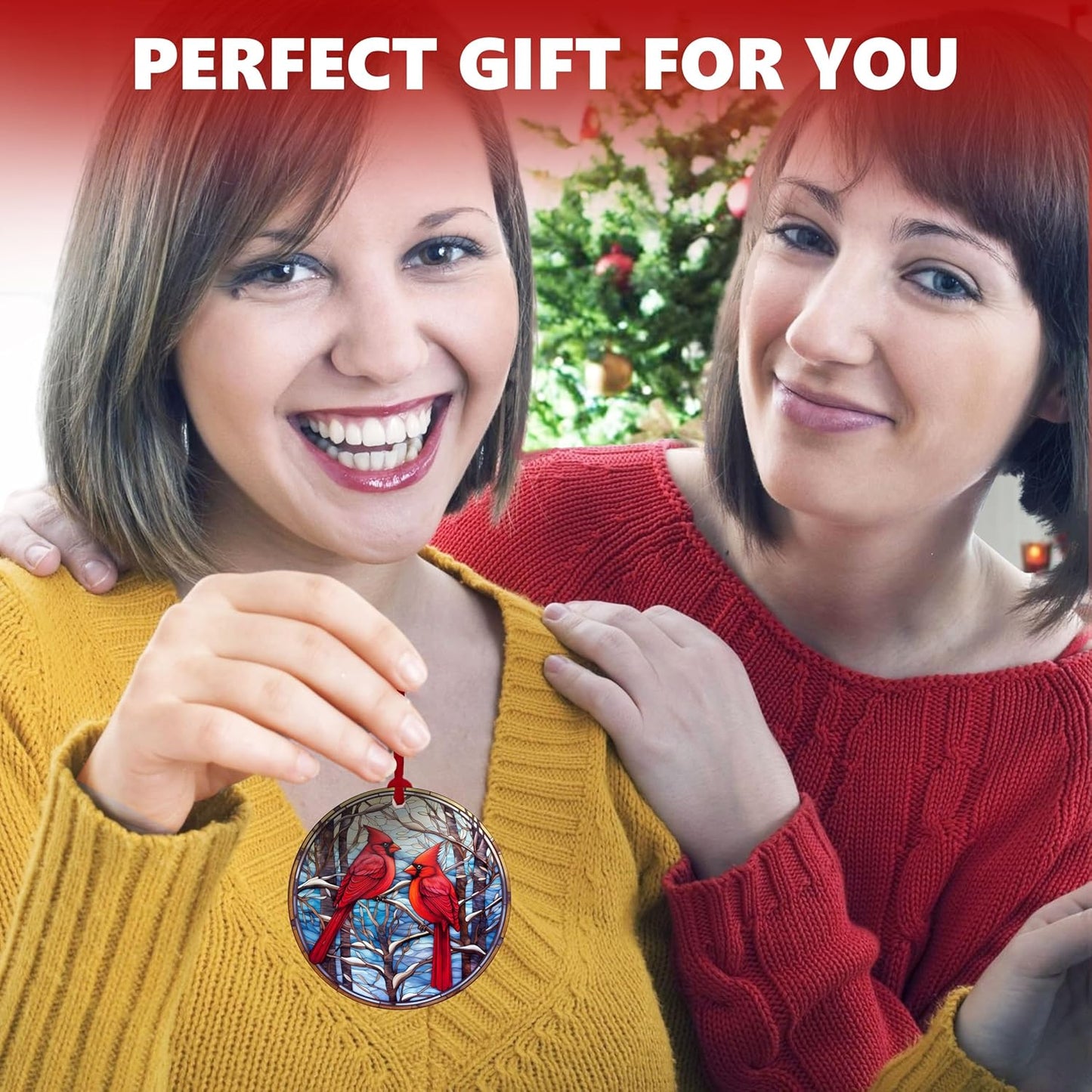 Cardinal Acrylic Ornament 2025 – Red Bird Christmas Tree Hanging, Memorial Holiday Decor for Mom Grandma, Winter Scene Acrylic Window Ornament