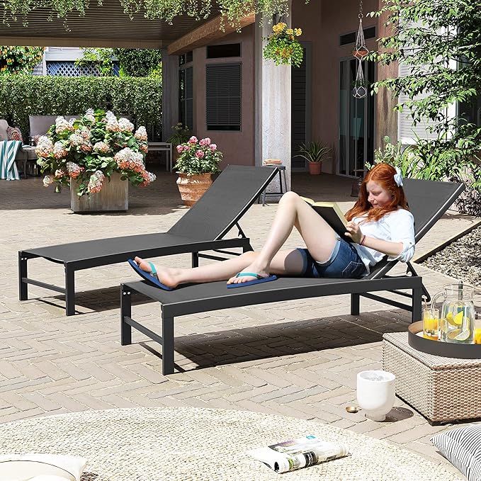 Crestlive Products Lounge Chair Outdoor Set of 2, Aluminum Pool Chaise Lounge - Image 8