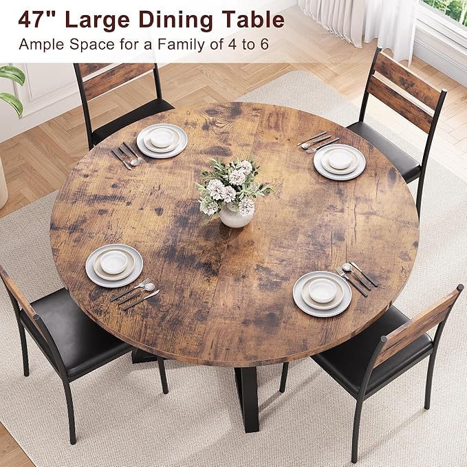 Jocoevol Round Dining Table for 4, Kitchen Dining Room Circle Dinner Pedestal - Image 7