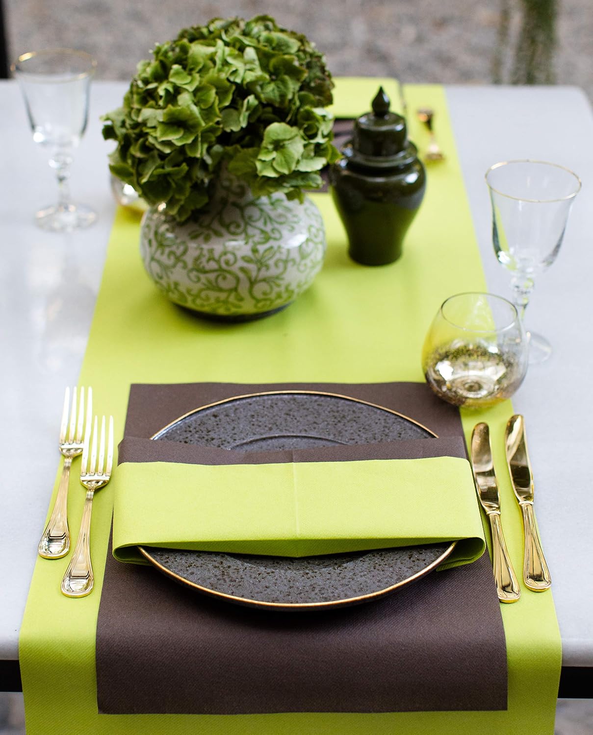 American Homestead Paper Table Runner Roll - 78 ft. Disposable Linen-Like Table Cover Roll - 20 Perforated Table Runners (16" x 48") for Parties, Weddings, and Events - Kiwi Green