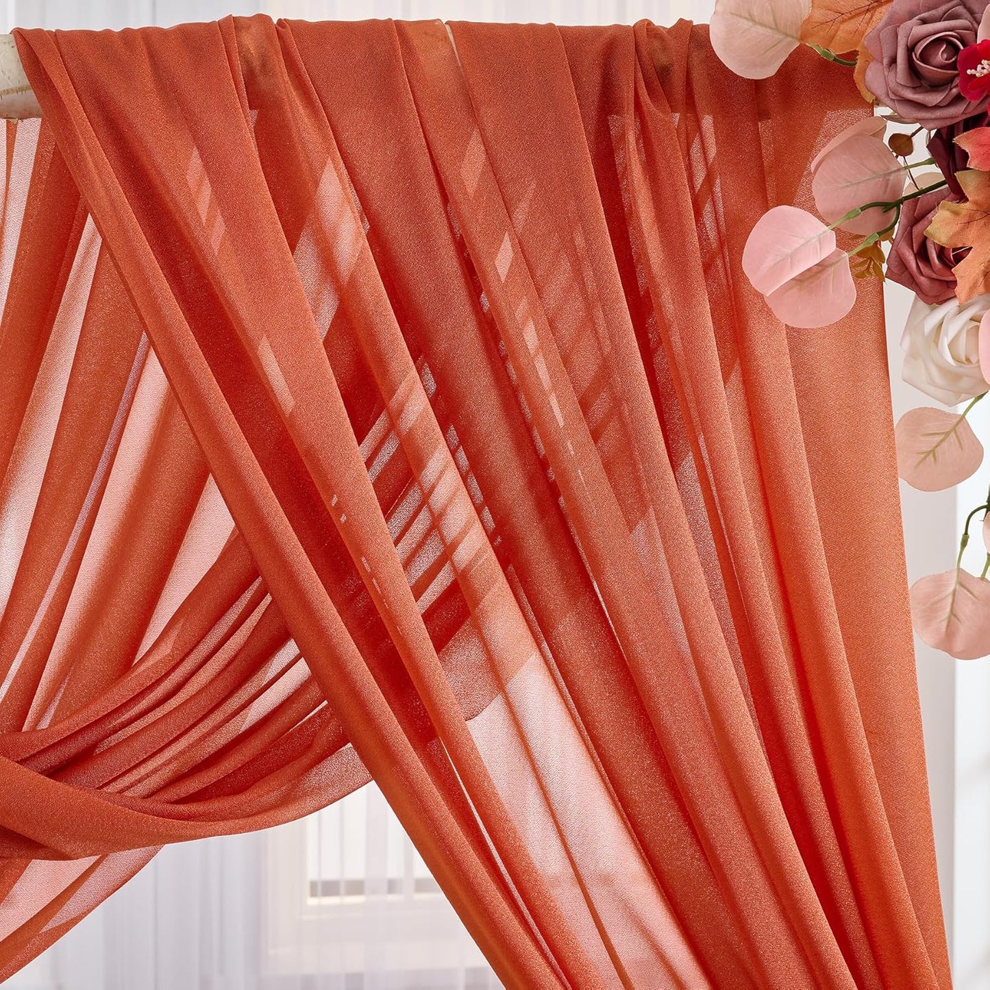 Arch Drapes for Wedding Arch Draping Fabric Terracotta Sheer Backdrop Curtain for Ceremony Bridal Party Decor 19Ft Length x 28" Width 4 Panels