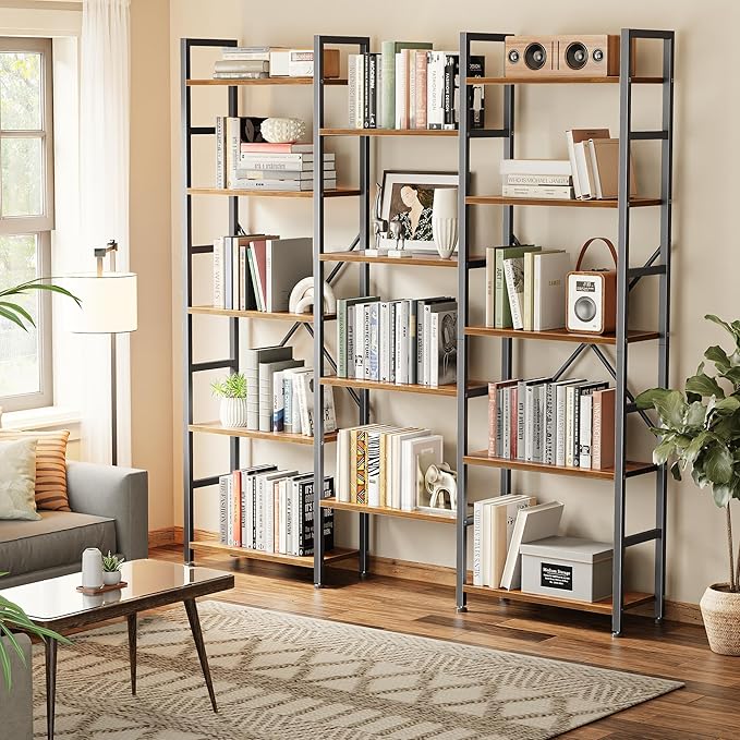 SUPERJARE Triple Bookshelf, Bookcase - Image 9