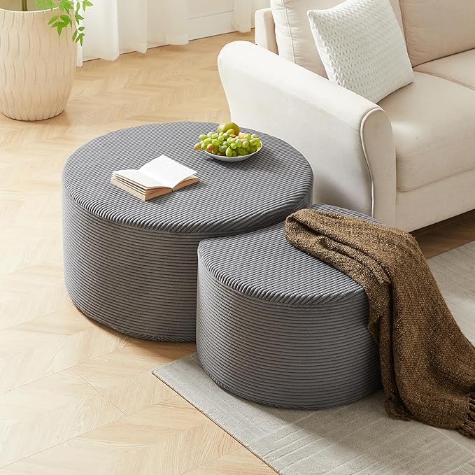 49.7'' Foam Round Nesting Coffee Table Set of 2, Modern Upholstered Side End - Image 7
