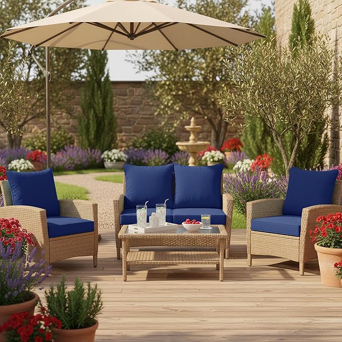 Summsun Outdoor Chair Cushions Set of 4, Waterproof Backrest and Deep Seat - Image 8