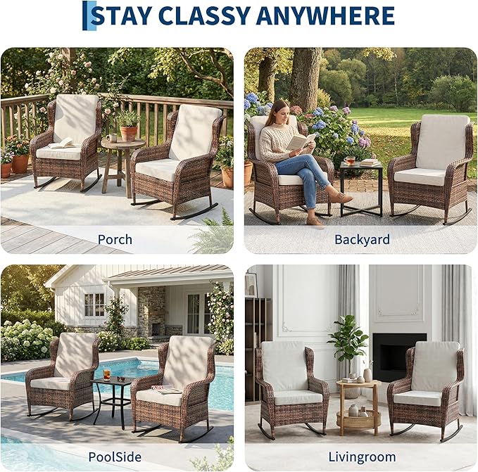Patio Rocking Chair for Outdoor, Rattan Wicker Chair - Image 6