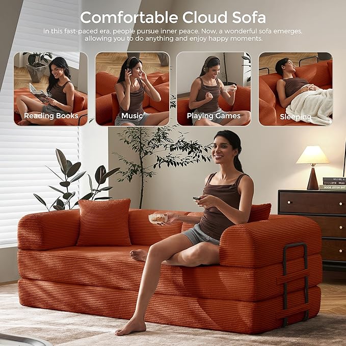 79" Convertible Sofa Bed with Fixed-Shape Frame & Removable Armrests, Modular - Image 8