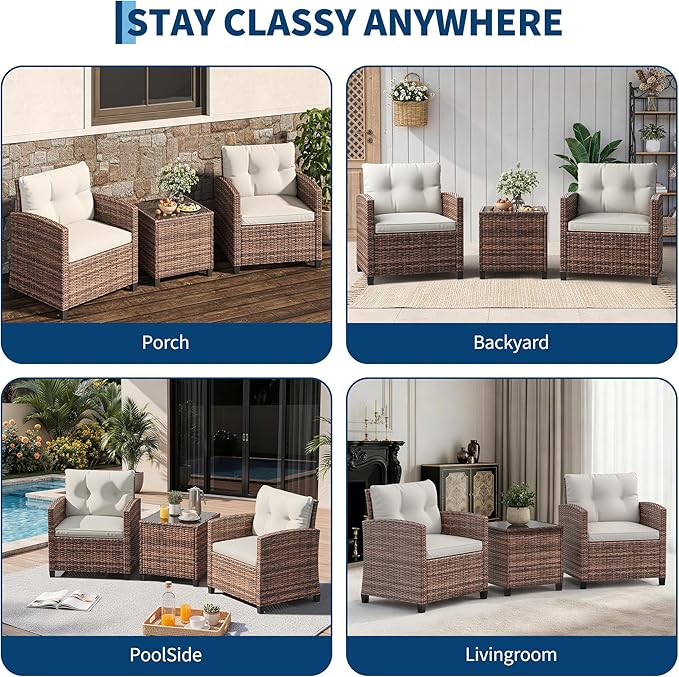 3-Piece Patio Furniture Set, Outdoor PE Rattan Chair - Image 6