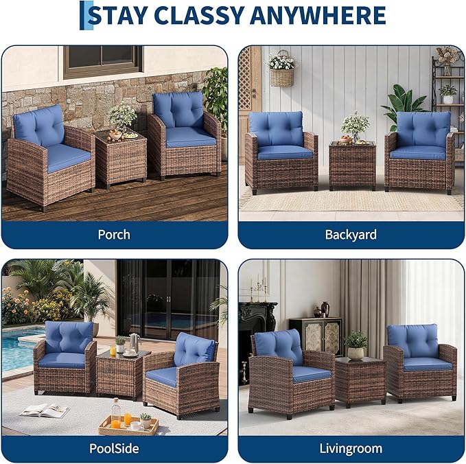 GarveeHome 3-Piece Outdoor Wicker Sofa Set, PE Rattan Patio Furniture - Image 8