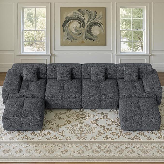 158" U Shaped Convertible Modular Couch, Cloud Couch Sectional - Image 8