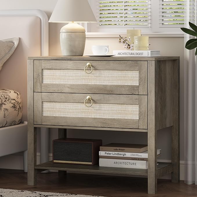 Xixini Nightstand Set of 2, Rattan Boho Bedside Table - Image 8