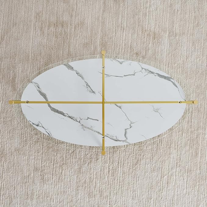 LumFurn Oval Glass Coffee Table, Mid-Century Modern Design, L43 x W22 x H17 inch - Image 9
