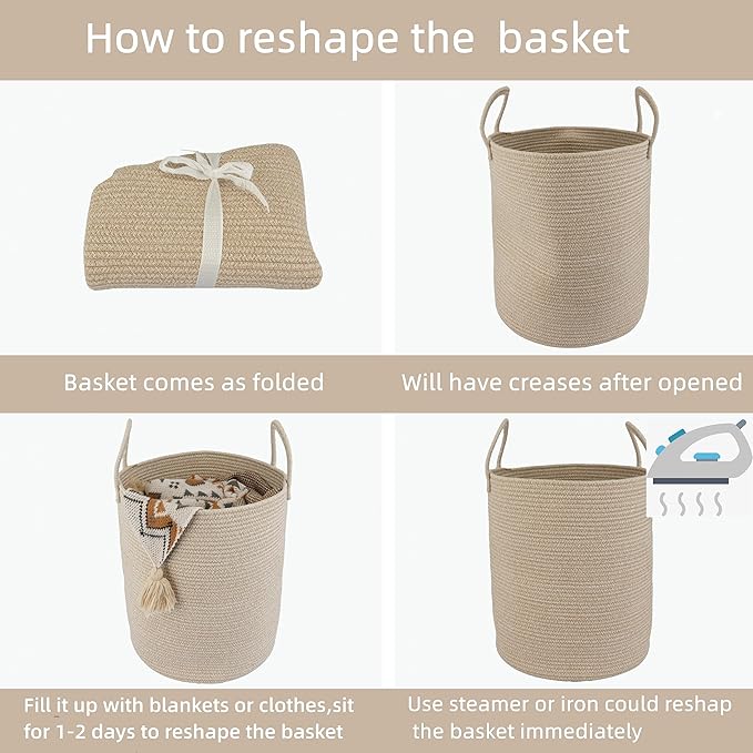 XUANGUO Cotton Rope Laundry Basket Hamper - Image 7
