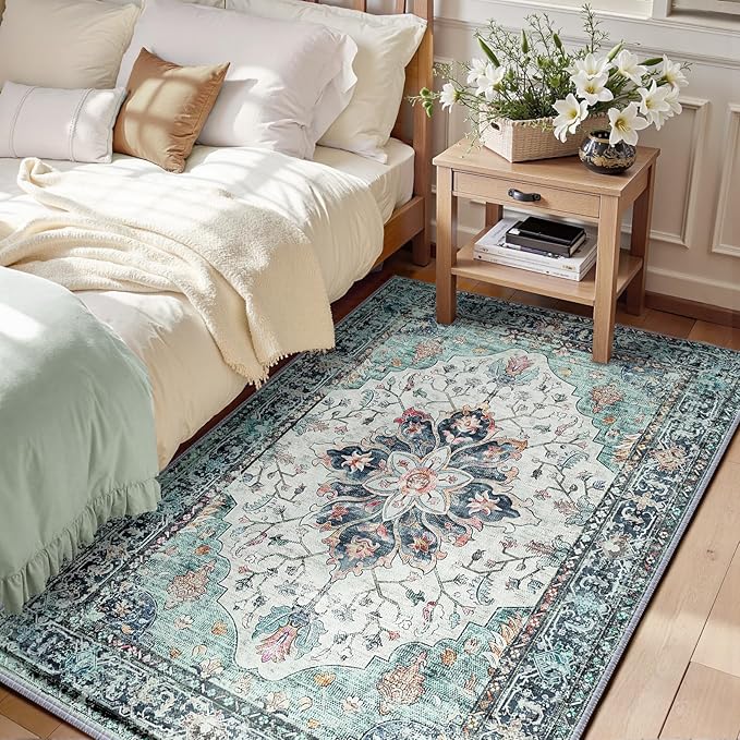 RELEANY Area Rugs 6'x9' Washable Non-Slip, Floral Vintage Distress Print - Image 9