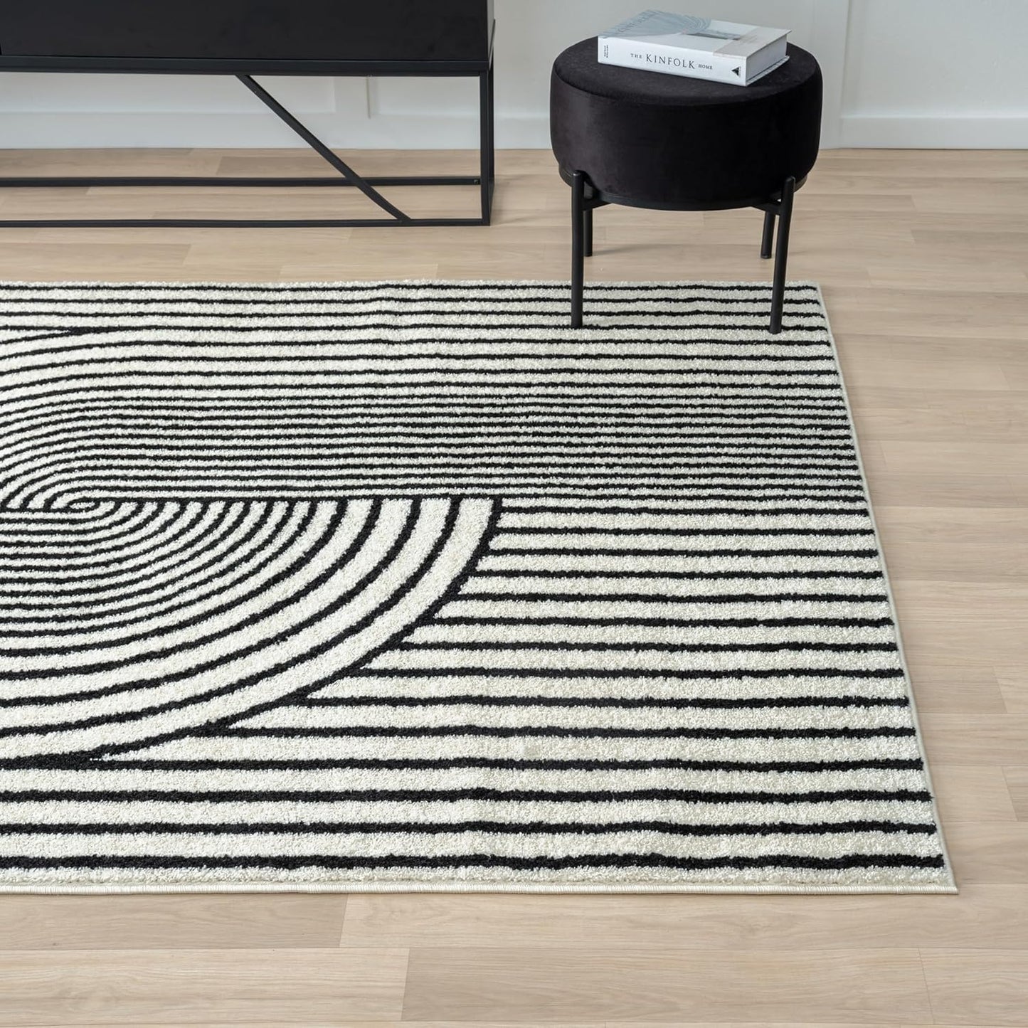 Abani Nuevo Collection Area Rug - Mid-Century Black & Ivory Arch Knot Design - 5' x 8' - for Living Room, Bedroom & Office