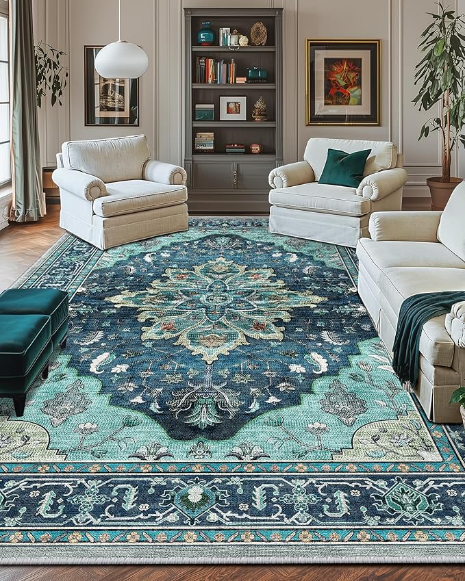 RELEANY Area Rugs 9'x12' Washable Non-Slip, Floral Vintage Distress Print - Image 9