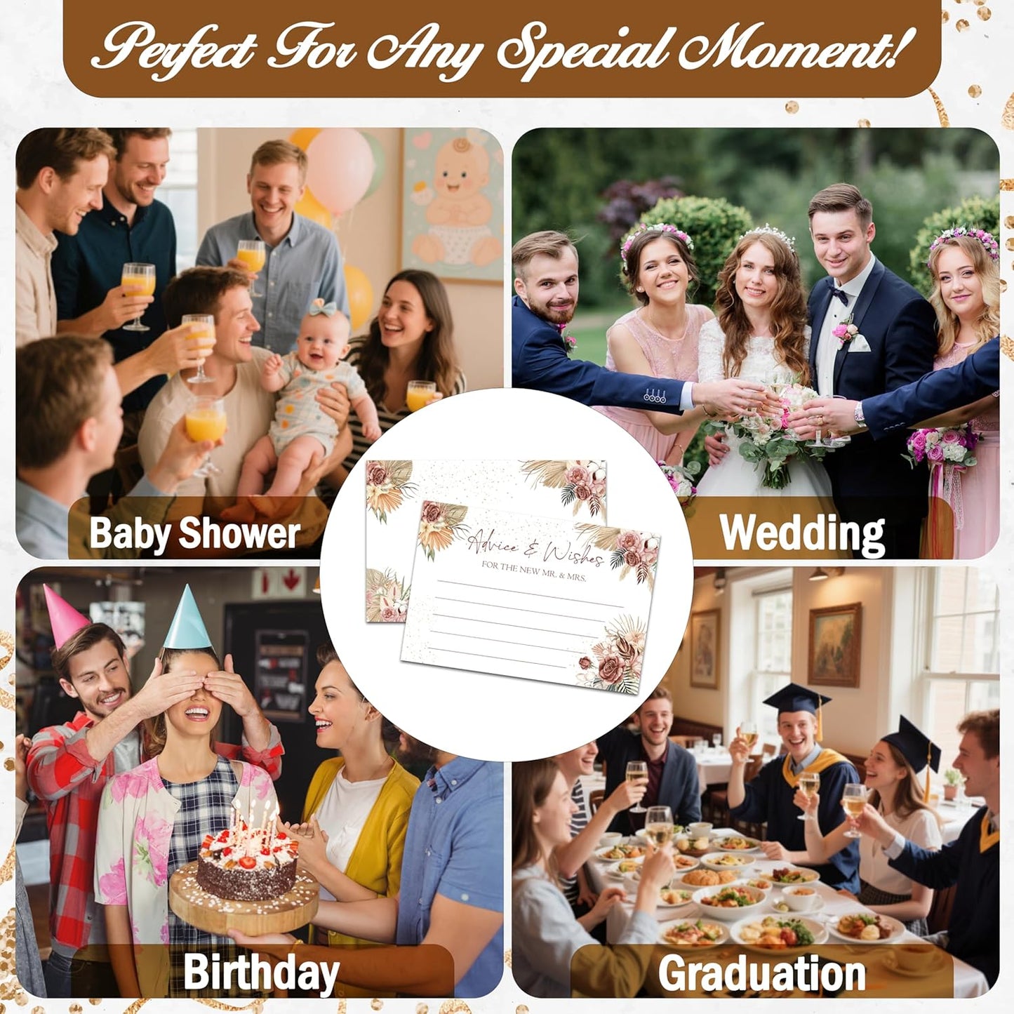 Advice And Wishes Cards (25pcs), Boho Theme Advice Cards For Mr And Mrs, Bride And Groom, Bridal Shower, Wedding Shower, Engagement, Wedding, Bachelorette Party Games Decor -A01