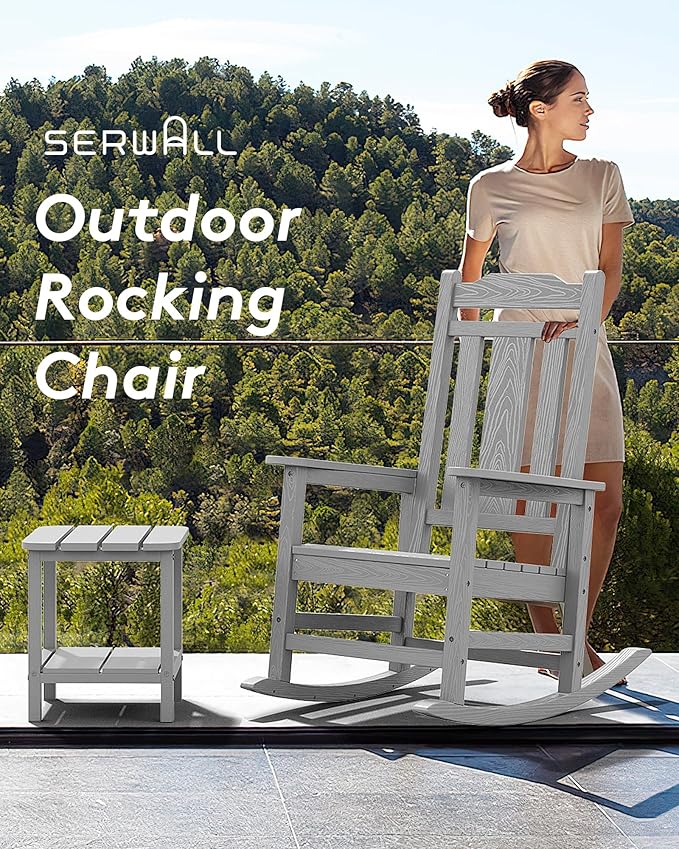 SERWALL Oversized Rocking Chair Set of 4 Outdoor, HDPE Outdoor Rocking Chair - Image 9