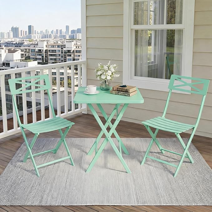 GarveeLife 3 Piece Outdoor Bistro Set, All Metal Patio Table and Chairs Set - Image 8