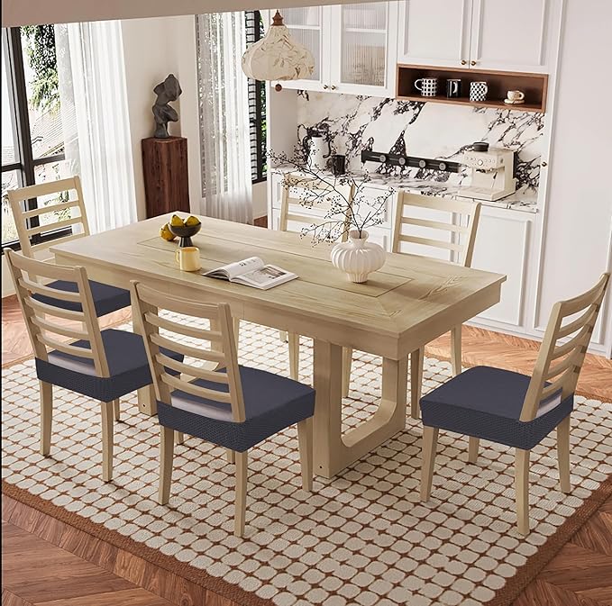 Smiry Waterproof Seat Covers for Dining Room Chairs Set of 4, Stretch Jacquard - Image 8