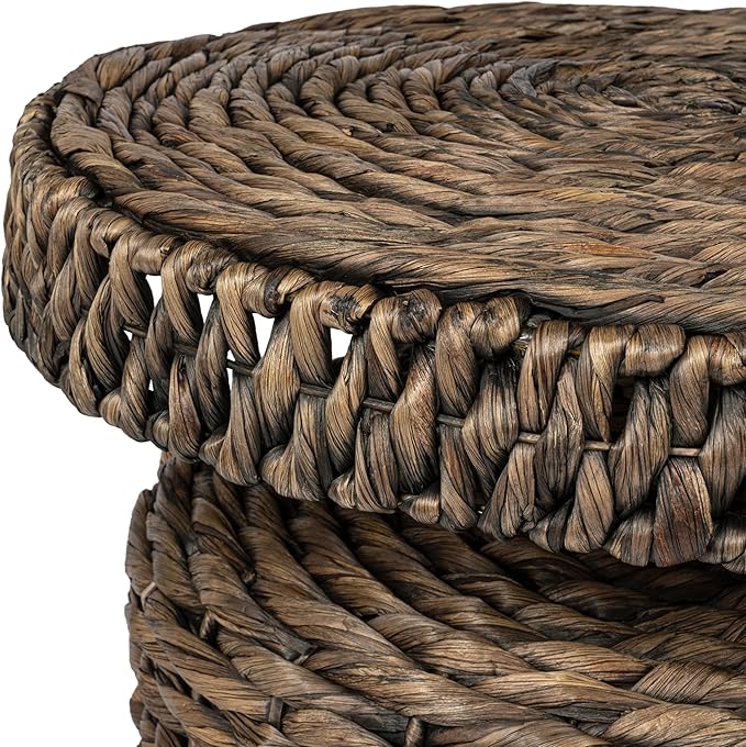 JONATHAN Y Marisol 24" Round Brown Woven Water Hyacinth Side Table - Image 7