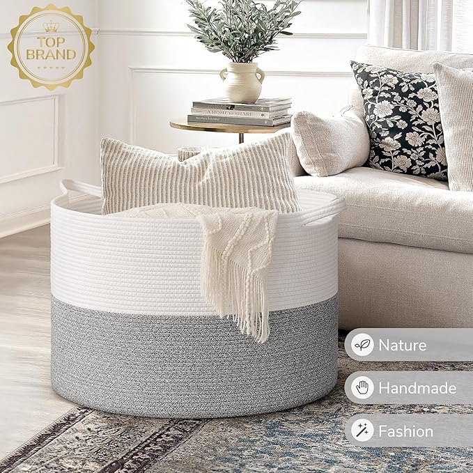 INDRESSME 115L Extra Large Blanket Basket, Soft Cotton Rope Storage Basket - Image 7