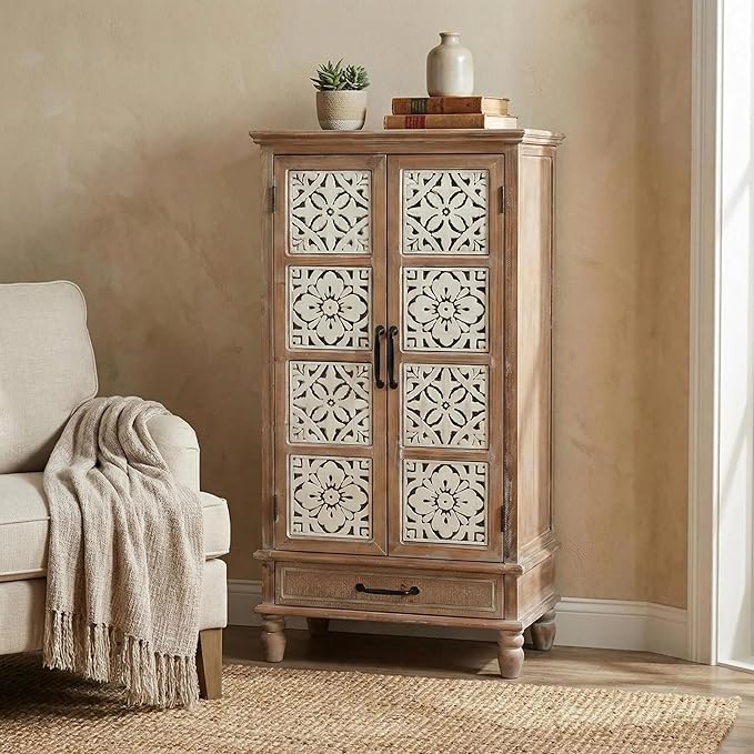 LKTART 55" Tall Vintage Sideboards Carved Wood Buffet Cabinet, Farmhouse Pantry - Image 9
