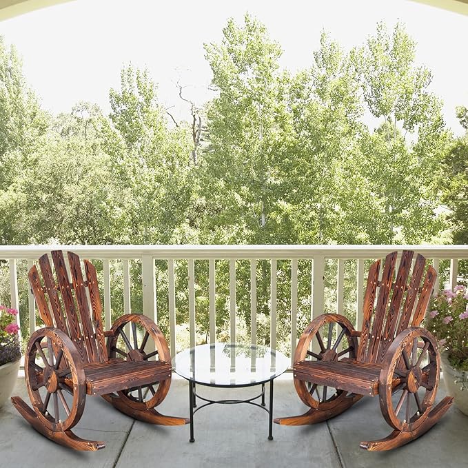 Outvita Adirondack Rocking Chair, Wood Wagon Rocker, Outdoor Wooden Carbonized - Image 8