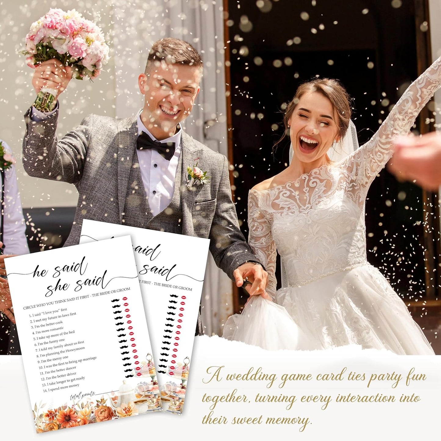 Fall Bridal Shower Games Cards, He Said She Said Wedding Bachelorette Party Games, Fall in Love Bridal Shower Decorations, 25 Cards, G03