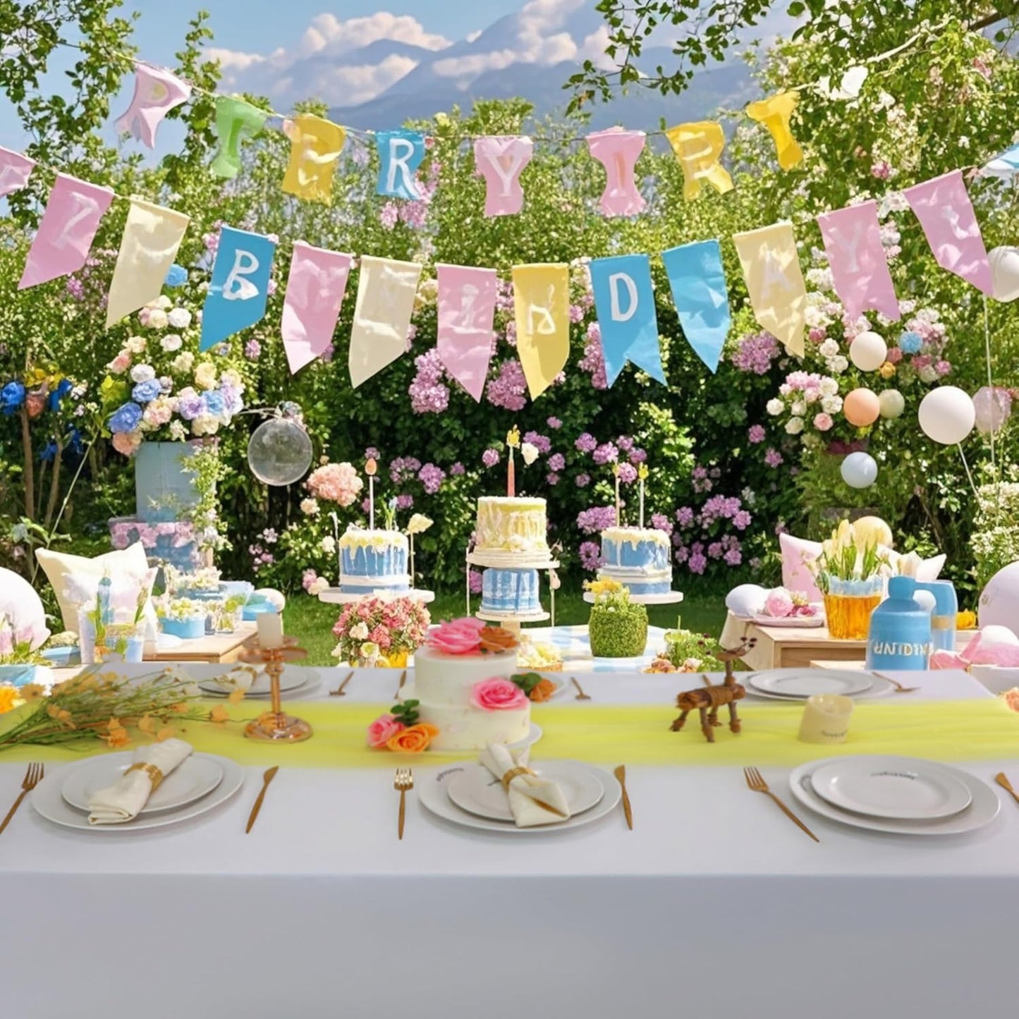 Snowkingdom Fall Yellow Table Runner, 10FT Light Yellow Tulle Gauze Sheer Cheesecloth Thanksgiving Dining Table Decorations, Boho Rustic Tulle Runners for Wedding Baby Shower Party Decor 120 Inch