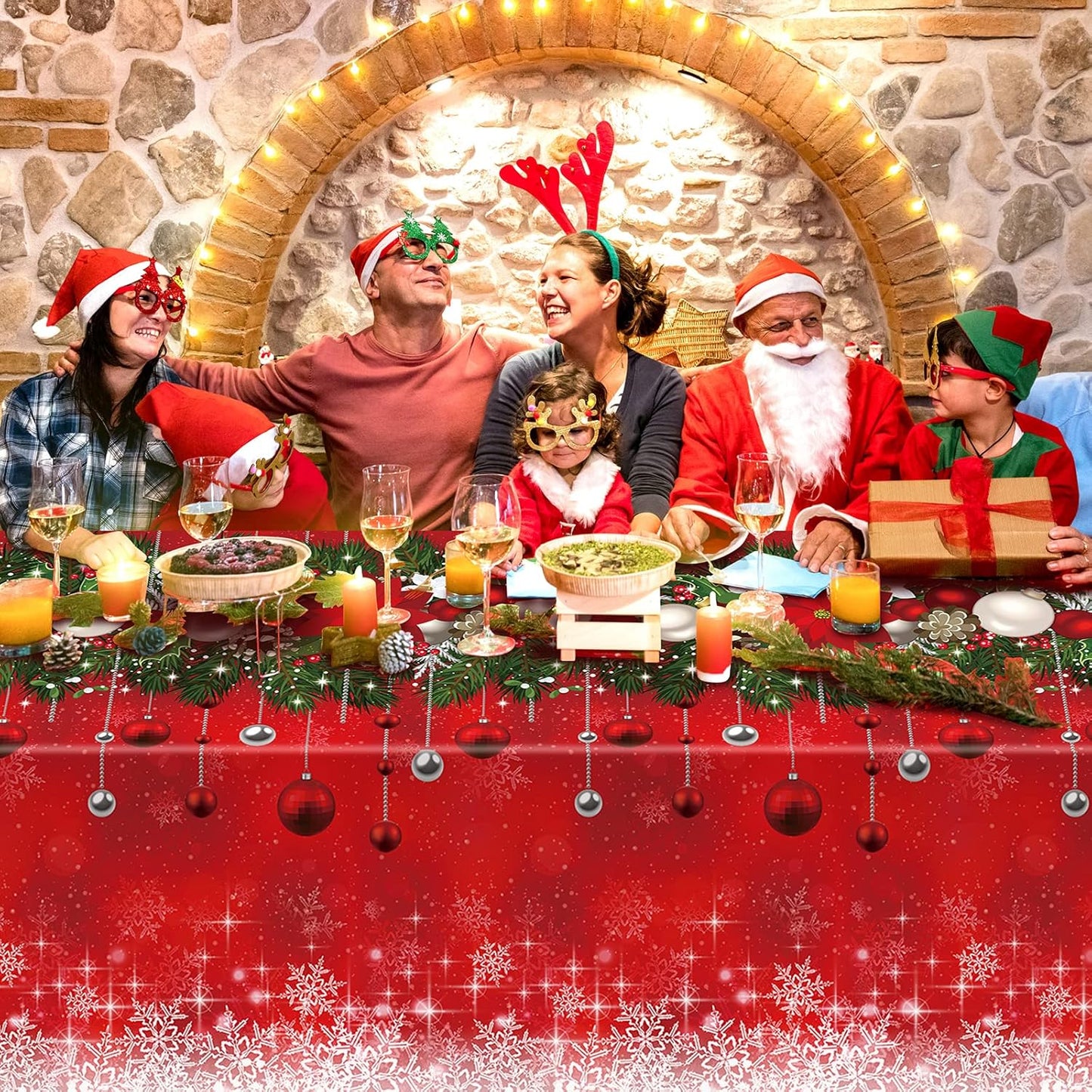 6Pieces Merry Christmas Tablecloth Plastic Christmas Tree Ball Table Cover Rectangle Winter Snowflake Tablecloth for Merry Christmas Holiday New Year Eve Party Decorations Supplies,54x108inch