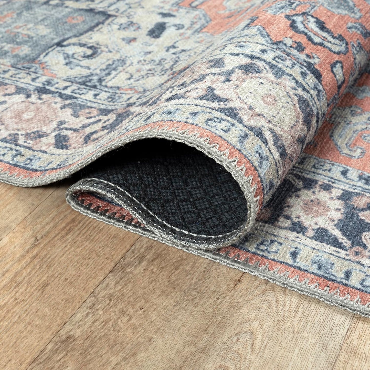 Bloom Rugs Washable Non-Slip 7 ft Runner - Coral/Blue Traditional Medallion Runner for Entryway, Hallway, Bathroom, and Kitchen - Exact Size: 2.5' x 7'