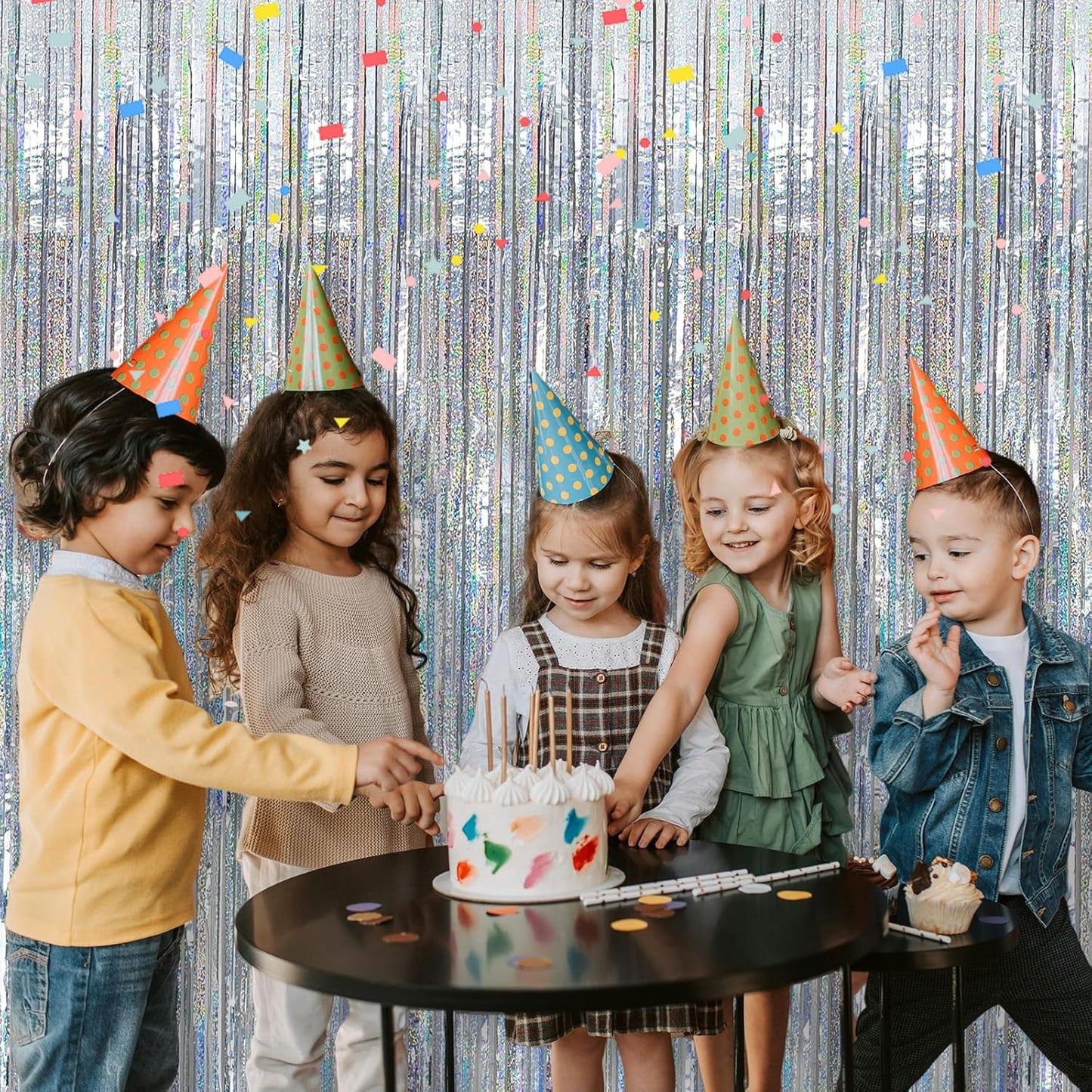 2 Pack Silver Glitter Backdrop Party Decorations Tinsel Streamers Foil Fringe Curtains Shimmer Wall Backdrop Christmas Birthday Bachelorette Party Wedding Decor Supplies