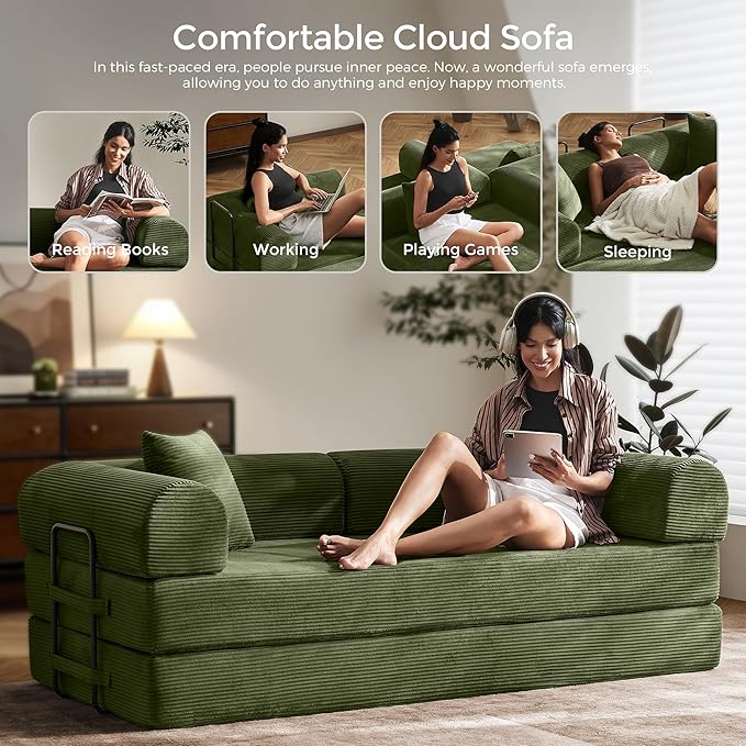 79" Convertible Sofa Bed with Fixed-Shape Frame & Removable Armrests, Modular - Image 8