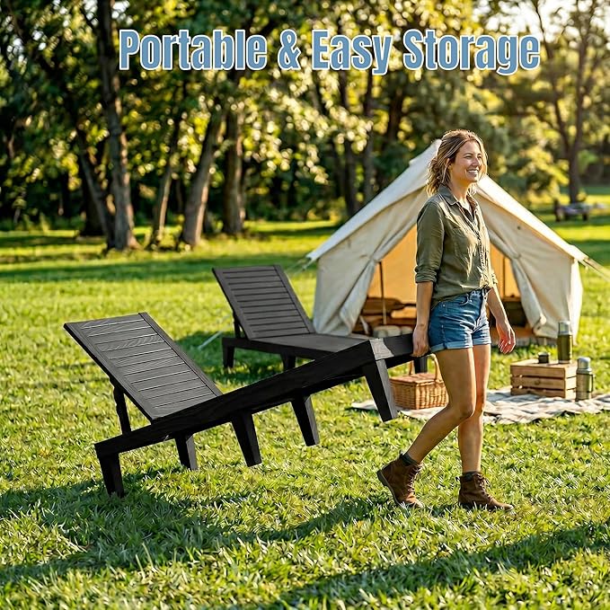 Lounge Chair Outdoor, High-Impact PP 5 Position Adjustable Tanning Chair - Image 8