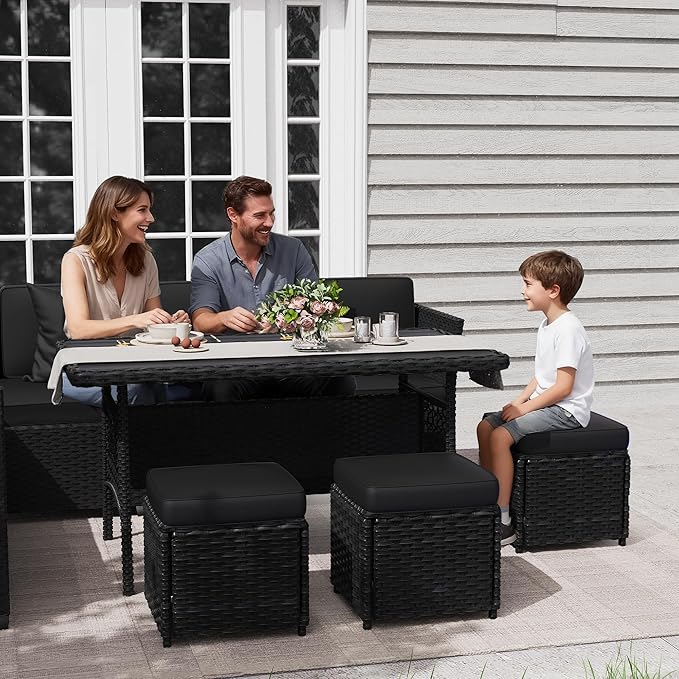 KIGOTY 7 Piece Patio Furniture Set, Outdoor PE Wicker Rattan Outdoor Dining Set - Image 8