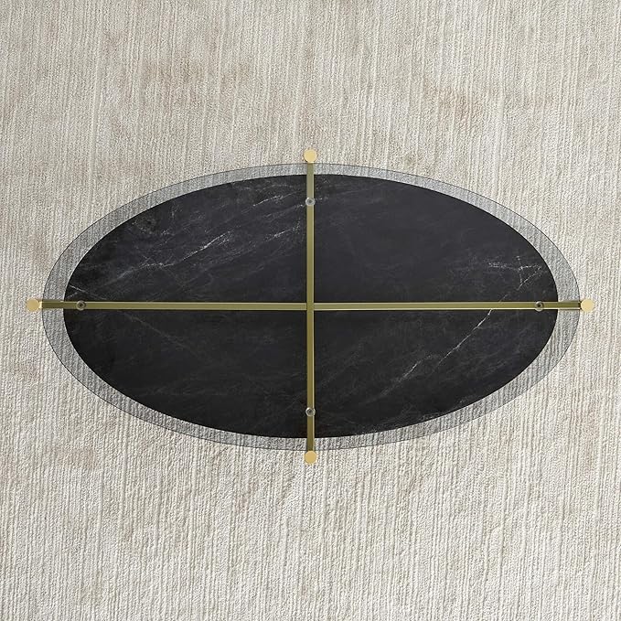 LumFurn Oval Glass Coffee Table, Mid-Century Modern Design, L43 x W22 x H17 inch - Image 9