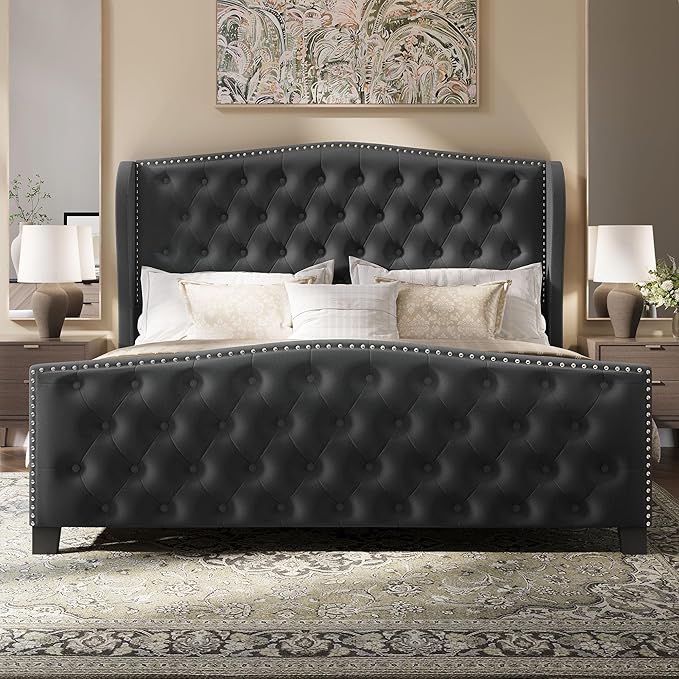 BRELTAM Upholstered Queen Size Bed Frame Velvet Tufted Platform Bed Frame - Image 9