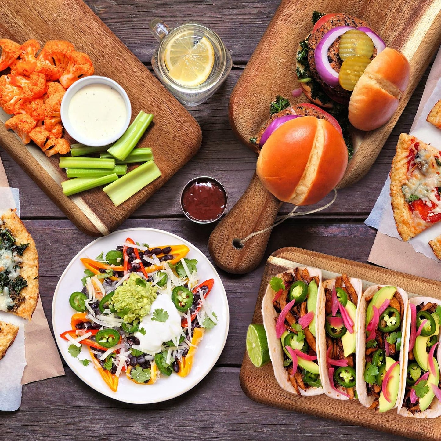 Patelai 12 Packs Wooden Cutting Board Set with Handles Large Kitchen Serving Plain Chopping Board Bulk Gifts for Mom for Vegetables Meat Pizza Cheese Fruit Bread(Acacia Wood,16 x 5 Inch)