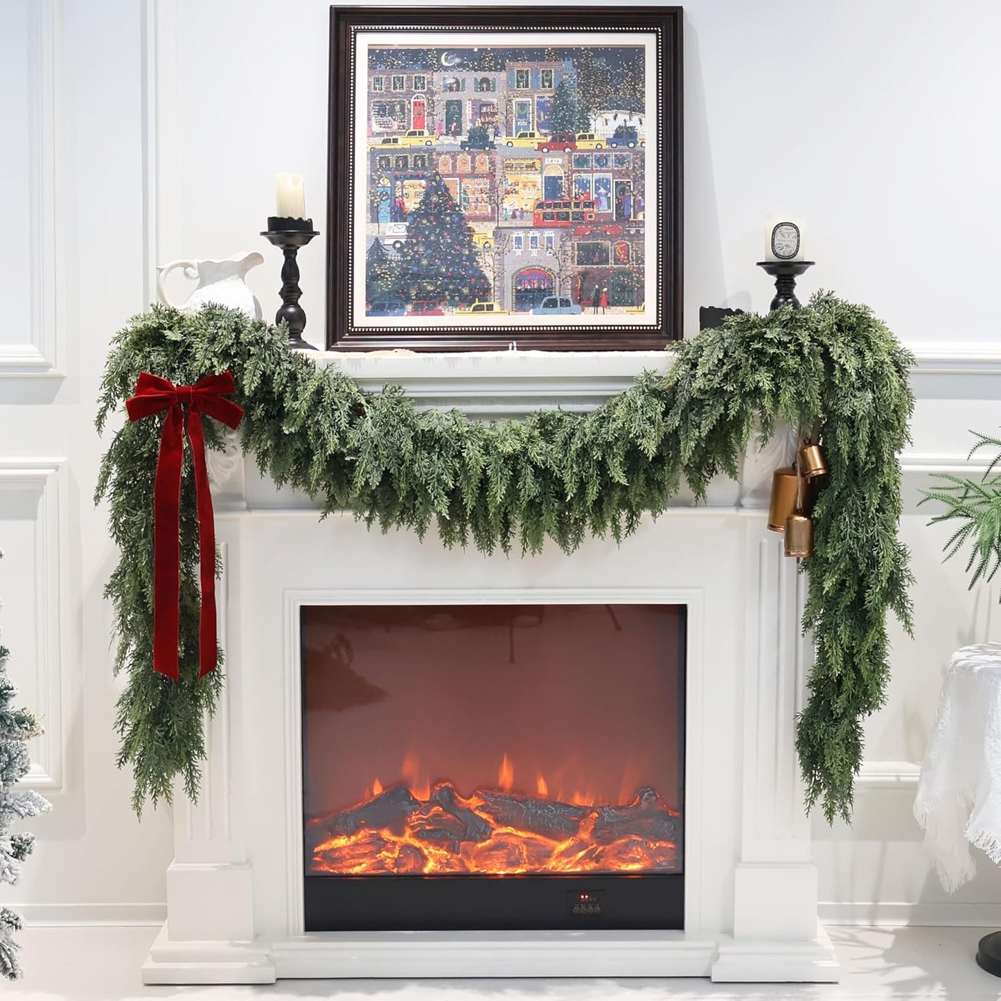 9FT Artificial Cedar Garland for Christmas Decoration - Realistic Winter Greenery Garland for Mantel, Fireplace, Table, Door, Holiday Indoor Outdoor Decor