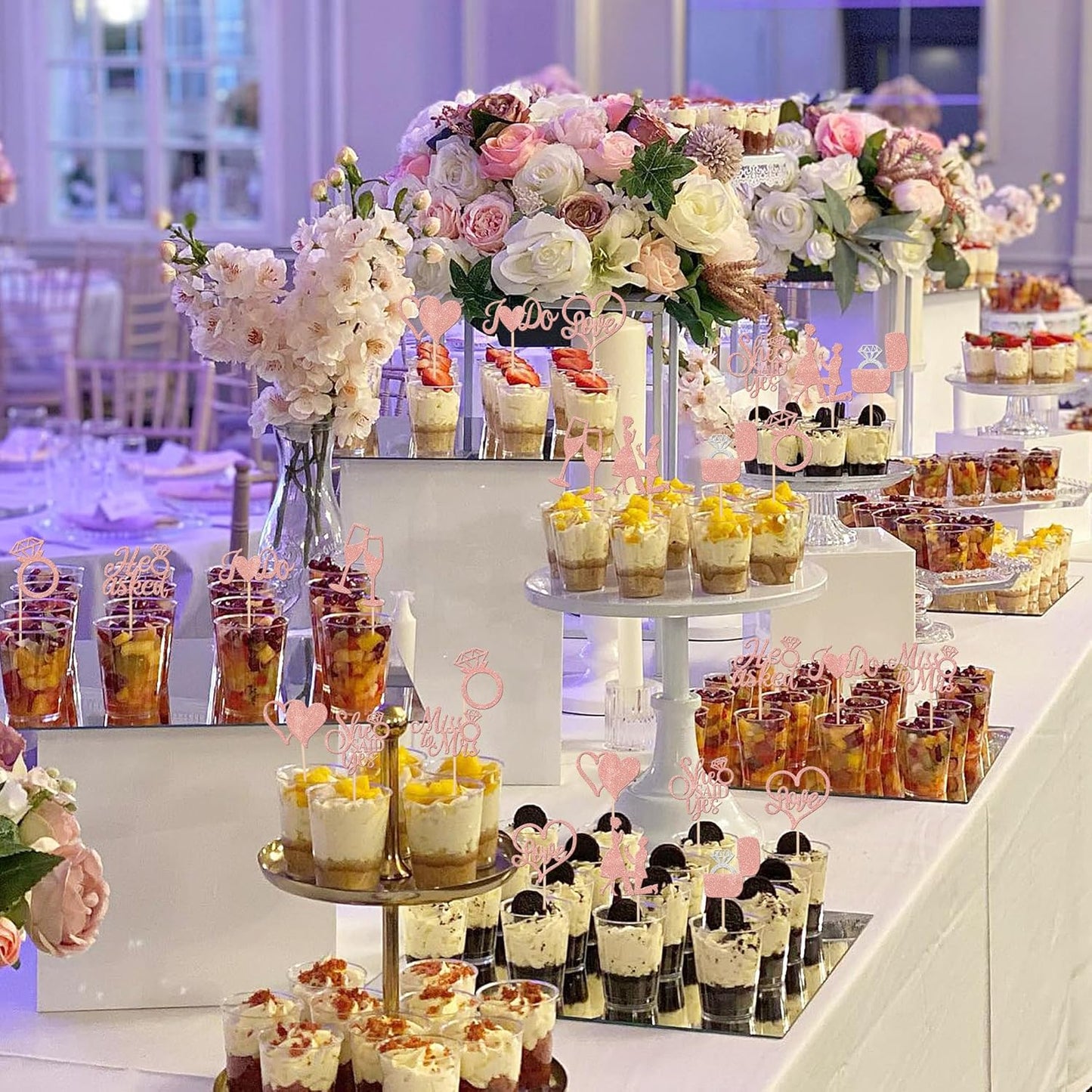 30 PCS He Asked She Said Yes Cupcake Toppers Glitter Wedding Engagement Cupcake Picks Miss to Mrs I Do Love Heart Ring Miss to Mrs Cake Decorations for Wedding Engagement Party Supplies Rose Gold