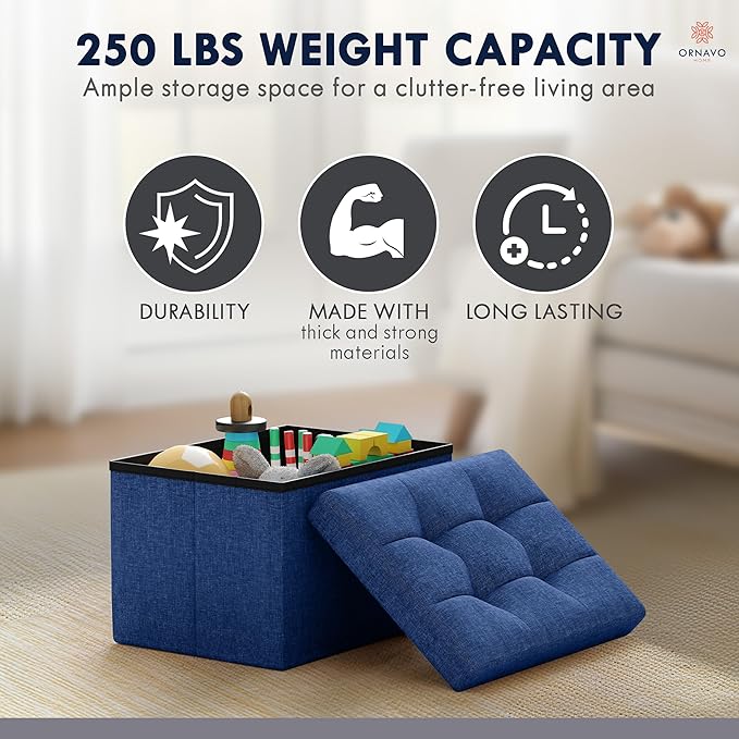 Ornavo Home Small Storage Ottoman, Foldable Collapsible Rectangle Linen Ottoman - Image 7