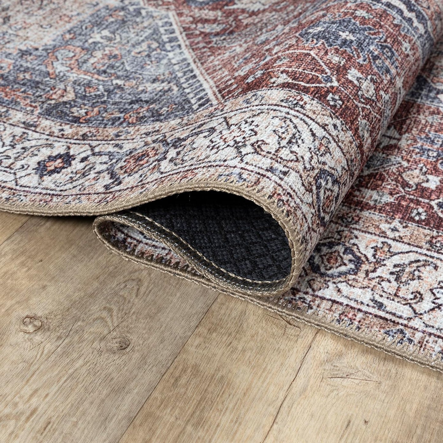 Bloom Rugs Washable Non-Slip 6' x 9' Rug - Red/Blue Traditional Medallion Area Rug for Living Room, Bedroom, Dining Room, and Kitchen - Exact Size: 6' x 9'