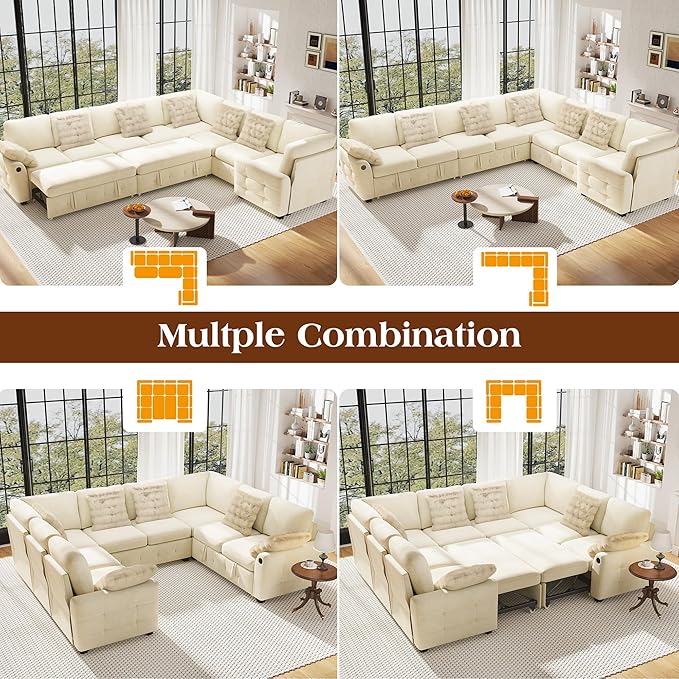 Ihanherry Large U-Shaped Sectional Sofa Bed, 8-Seater Convertible Sleeper - Image 8