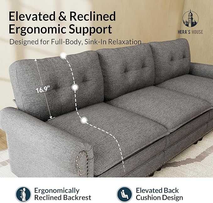 HERA'S HOUSE 116.11" Mid-Century Modern Couch, Oversized Sectional Couch - Image 9