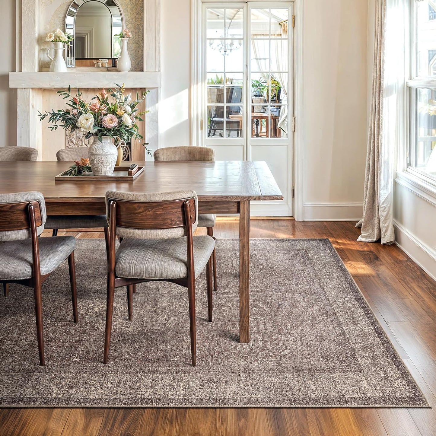 Bloom Rugs Washable Non-Slip 8' x 10' Rug - Taupe/Beige Traditional Medallion Area Rug for Living Room, Bedroom, Dining Room, and Kitchen - Exact Size: 8' x 10'