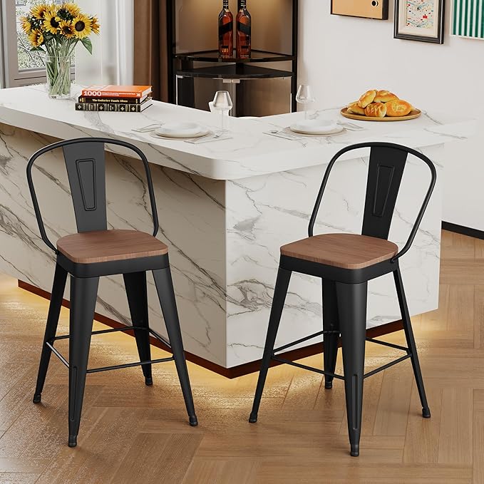 Andeworld Metal Bar Stools Set of 2, 26 inch Counter Height Barstools - Image 9