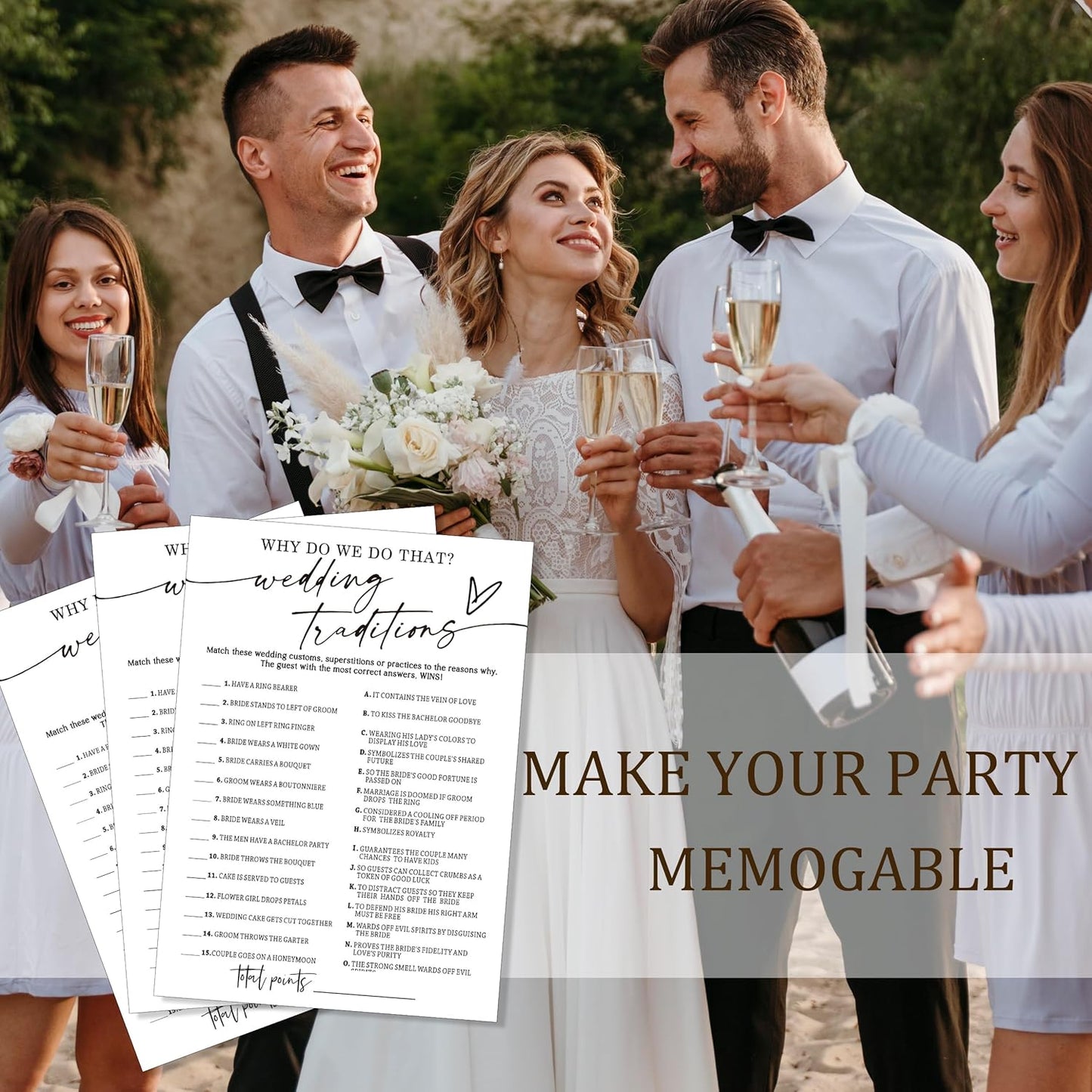 Fun Wedding Games Set - 25 Bridal Shower Games Cards, Engaging Bridal Party Entertainment for Wedding Shower, Engagement Party & Reception Fun a Must-Have for Minimalist Newlywed Game - A01