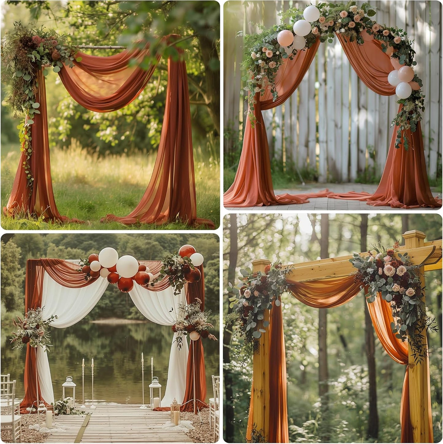 Wedding Arch Draping Fabric 2 Panels 28.7" x 20FT Terracotta Sheer Chiffon Backdrop Drapes for Wedding Ceremony Birthday Party Bridal Shower Outdoor Decoration